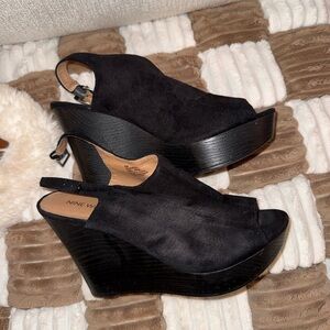 Nine West Black Peep-Toe Wedges